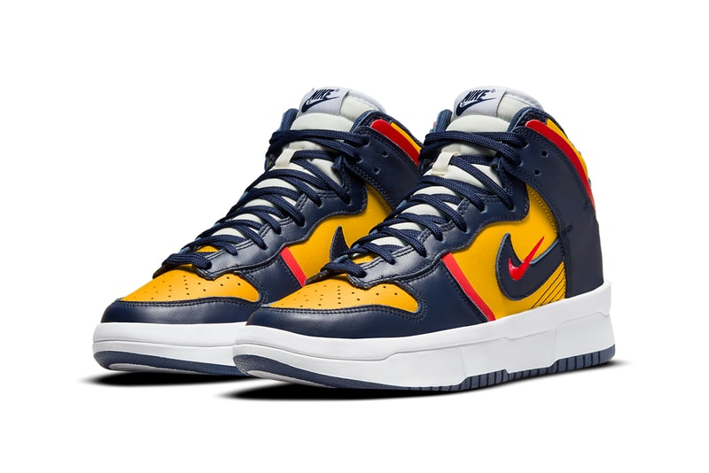 nike sportswear dunk high rebel varsity maize navy Michigan summit white gray DH3718 701 100 official release date info photos price store list buying guide