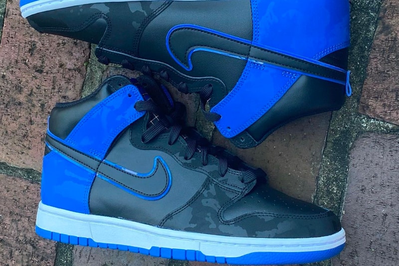 Nike Dunk High SE Black Royal Blue Camo Grid Release 2021 DD3359-001