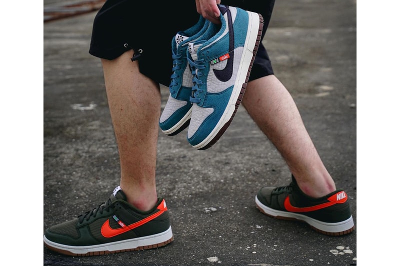 nike sportswear dunk low toasty pack DD3358 200 300 olive green orange blue navy gum white official release date info photos price store list buying guide