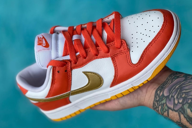 Gold, Orange and Yellow Embellishments Appear on this Nike Dunk Low
