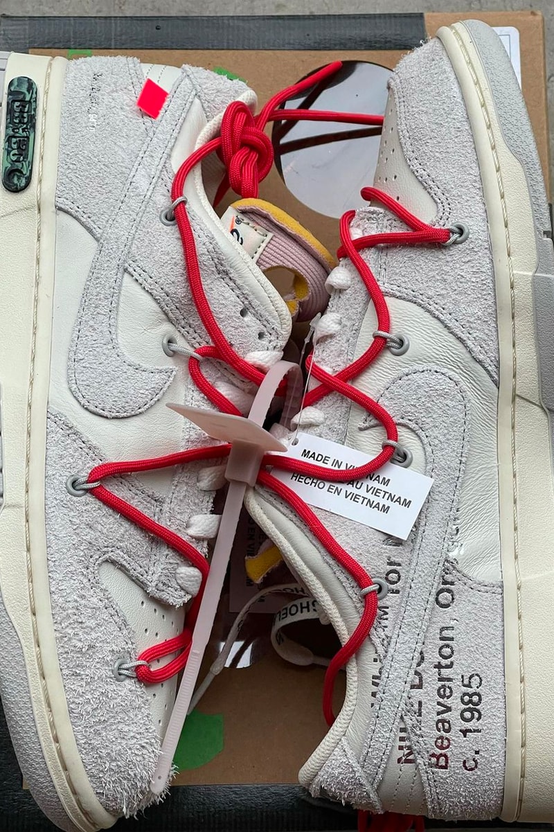 Off-White™ x Nike Dunk Low #33/50 Virgil Abloh @teddyssole Instagram Closer First Look Release Information Gray Red White Leather Blush Pink Mesh Suede