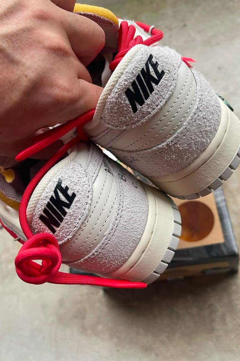 Off-White™ x Nike Dunk Low #33/50 Virgil Abloh @teddyssole Instagram Closer First Look Release Information Gray Red White Leather Blush Pink Mesh Suede