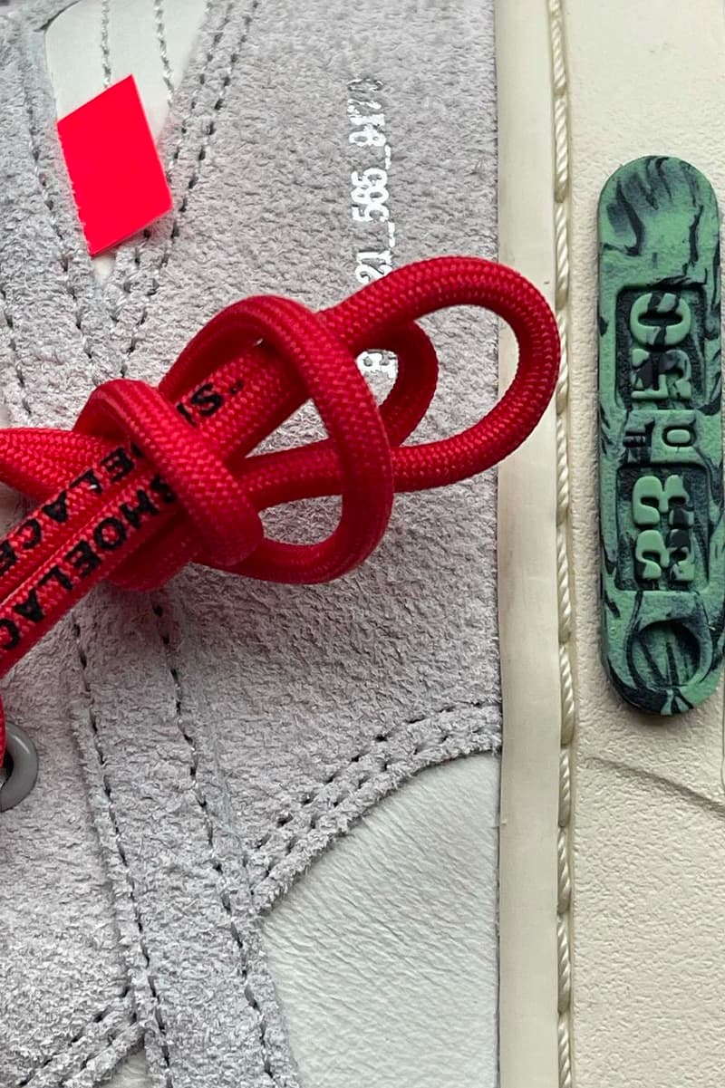 Off-White™ x Nike Dunk Low #33/50 Virgil Abloh @teddyssole Instagram Closer First Look Release Information Gray Red White Leather Blush Pink Mesh Suede