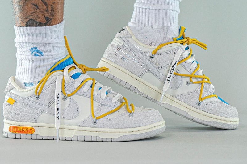 off white nike dunk low the 50 pair 34 virgil abloh white gray blue yellow sail neutral light ginger DJ0950 102 official release date info photos price store list buying guide