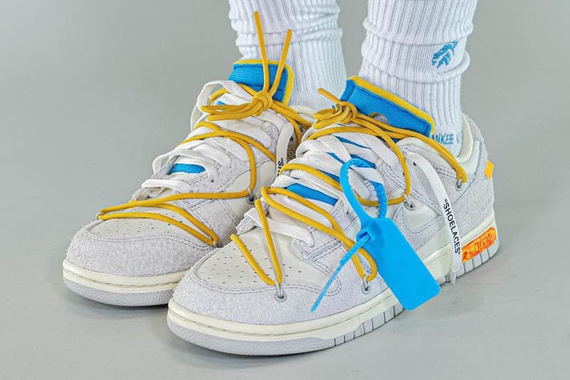 off white nike dunk low the 50 pair 34 virgil abloh white gray blue yellow sail neutral light ginger DJ0950 102 official release date info photos price store list buying guide