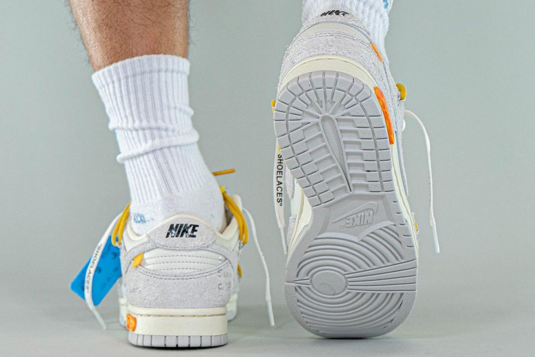 off white nike dunk low the 50 pair 34 virgil abloh white gray blue yellow sail neutral light ginger DJ0950 102 official release date info photos price store list buying guide
