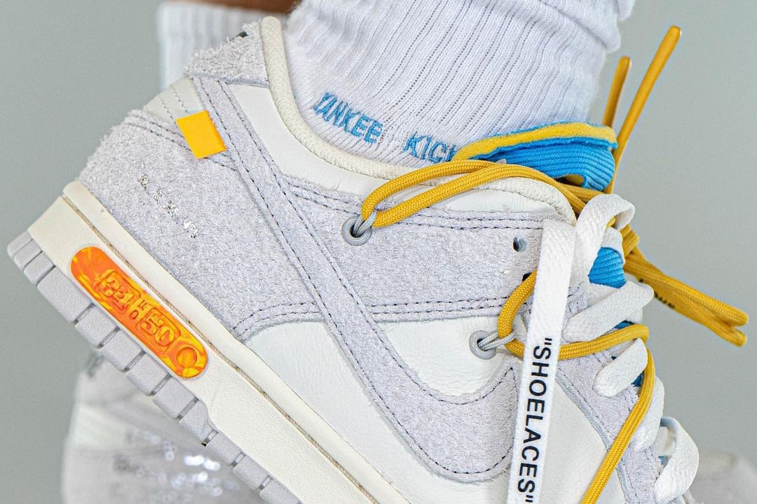 off white nike dunk low the 50 pair 34 virgil abloh white gray blue yellow sail neutral light ginger DJ0950 102 official release date info photos price store list buying guide