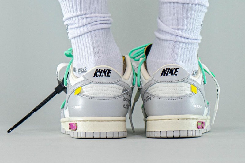 off white nike virgil abloh dunk low the 50 pair number 4 white neutral grey pink sea foam green official release date info photos price store list buying guide