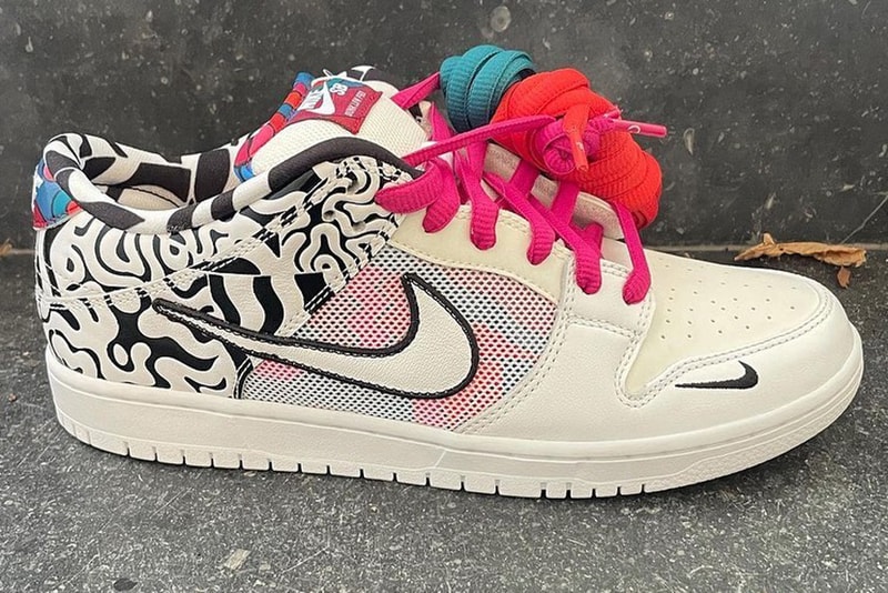 parra nike sb dunk low samples info photos pink white black white patterns 