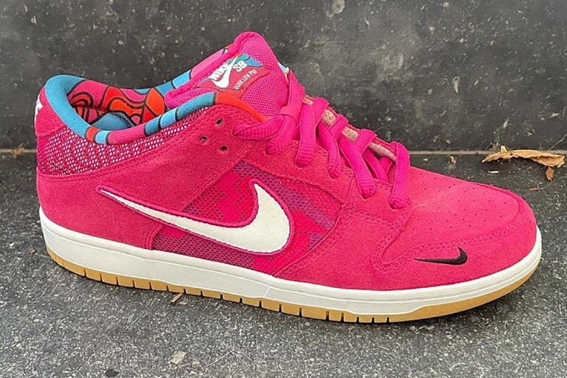 parra nike sb dunk low samples info photos pink white black white patterns 