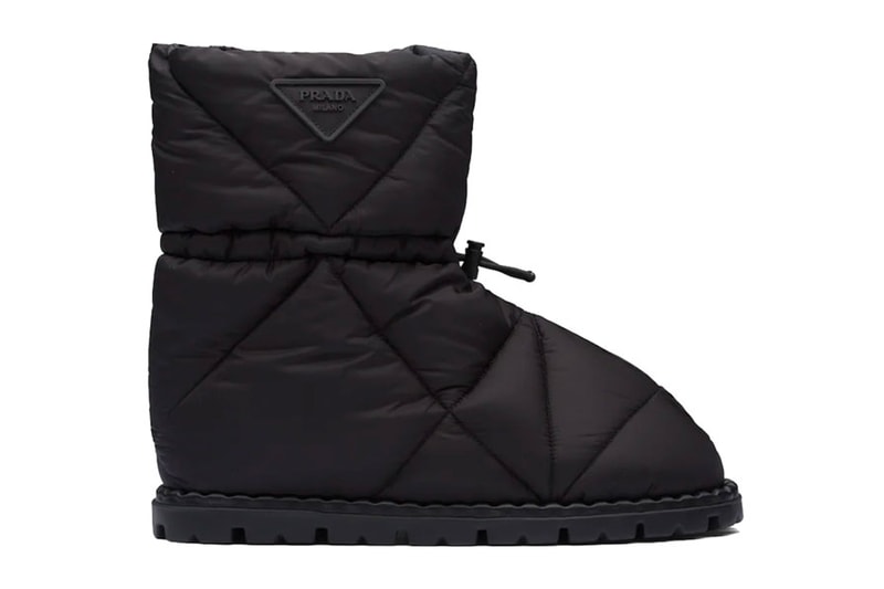 These Nylon Prada Boots Are Like Puffers For Your Feet Fall Winter 2021 Raf Simons Miuccia Prada Re-Nylon Padded Quilted Y2K