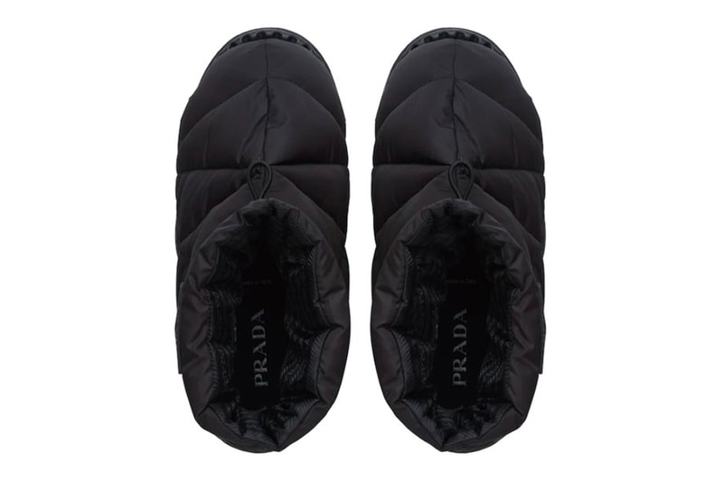These Nylon Prada Boots Are Like Puffers For Your Feet Fall Winter 2021 Raf Simons Miuccia Prada Re-Nylon Padded Quilted Y2K