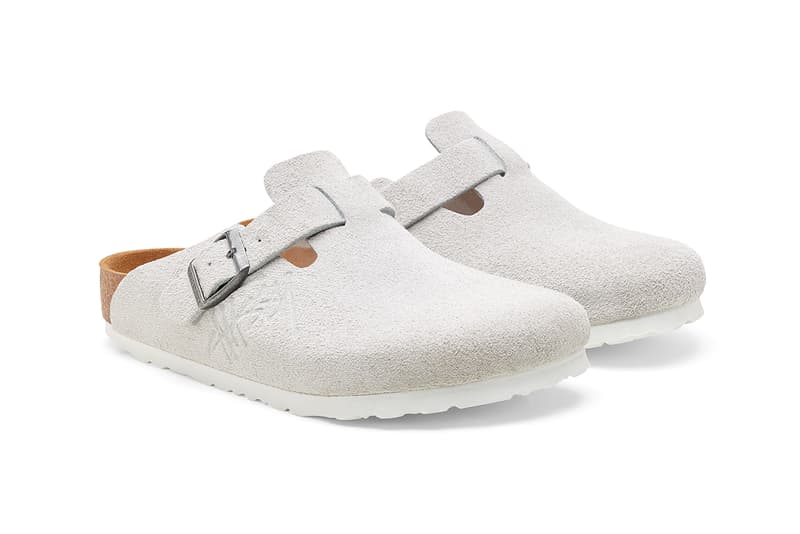 stussy birkenstock boston bone white suede caramel brown dusty pink release details clog mule buy cop purchase fall winter 2021