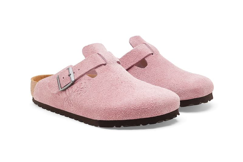 stussy birkenstock boston bone white suede caramel brown dusty pink release details clog mule buy cop purchase fall winter 2021