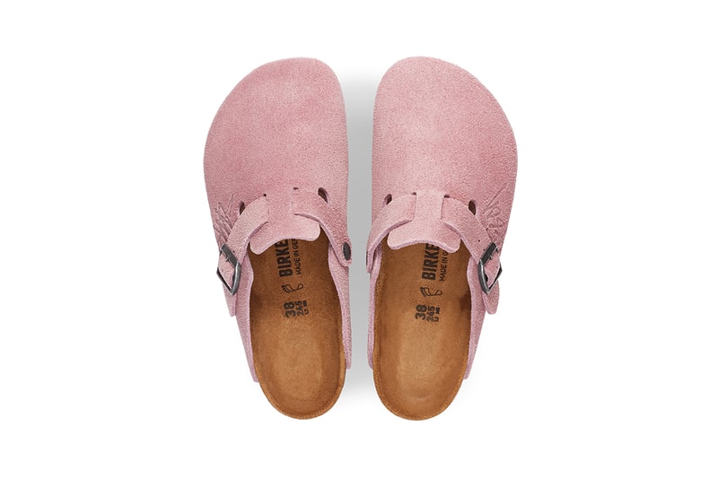 stussy birkenstock boston bone white suede caramel brown dusty pink release details clog mule buy cop purchase fall winter 2021