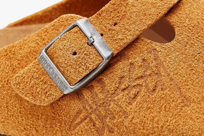 stussy birkenstock boston bone white suede caramel brown dusty pink release details clog mule buy cop purchase fall winter 2021