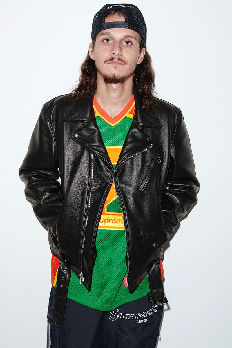 pebbled leather varsity jacket supreme