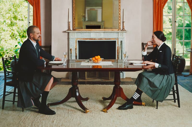 Thom Browne Reveals its Fall 2021 Wardrobe David Harbour Anh Duong  teviotdale home upstate new york Tina Barney classic tailoring pleated skirts 