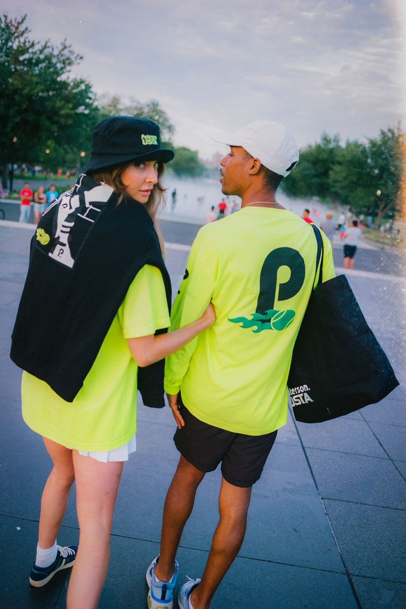 usta paterson limited edition capsule collection tennis hoodies t-shirts tote bags hats apparel accessories neon green white black 