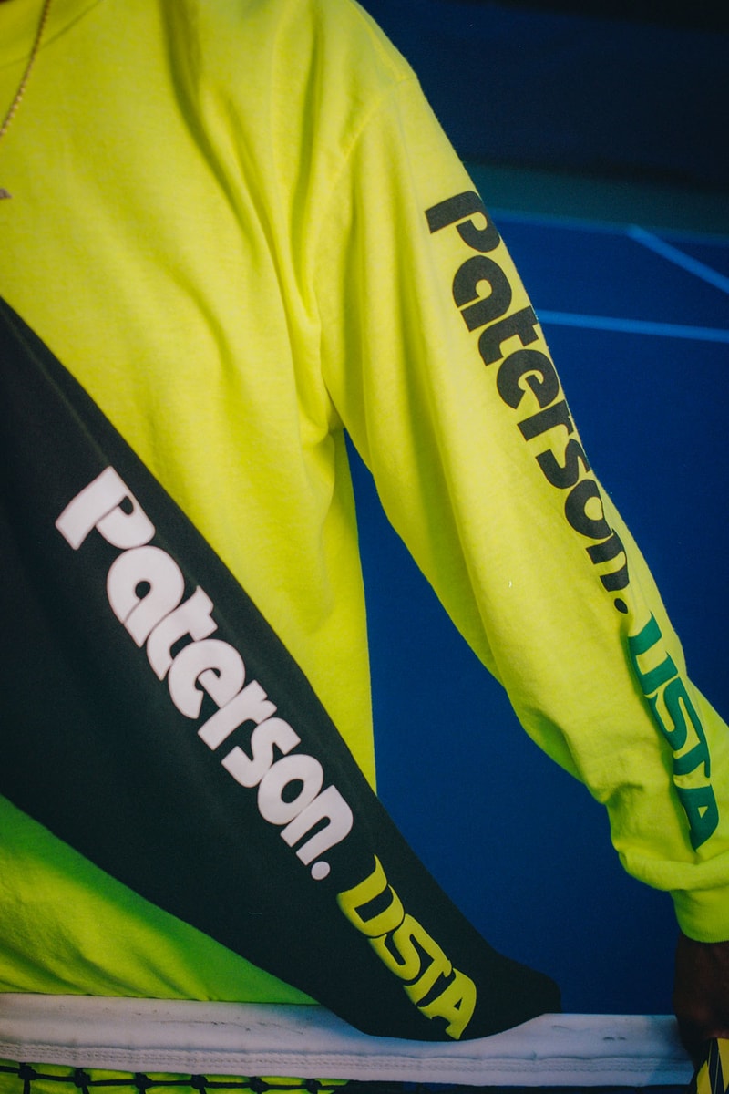 usta paterson limited edition capsule collection tennis hoodies t-shirts tote bags hats apparel accessories neon green white black 