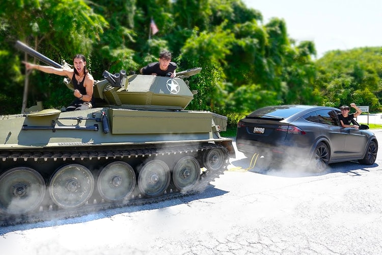 Tesla Model X Battles a Tank in Tug of War