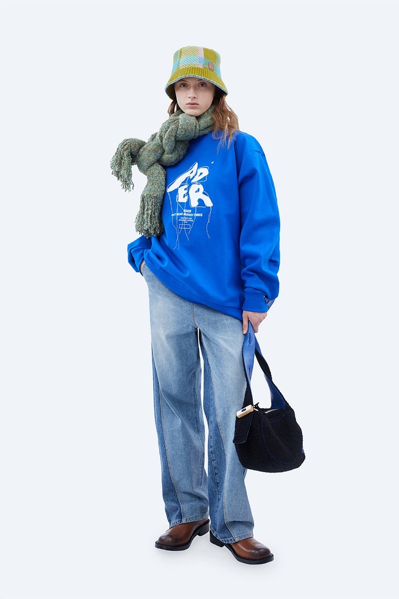 ADER error FW21 "Un nouveau système" Collection Lookbook fleece jacket coats denim hoodies sweatshirt blue black green khaki