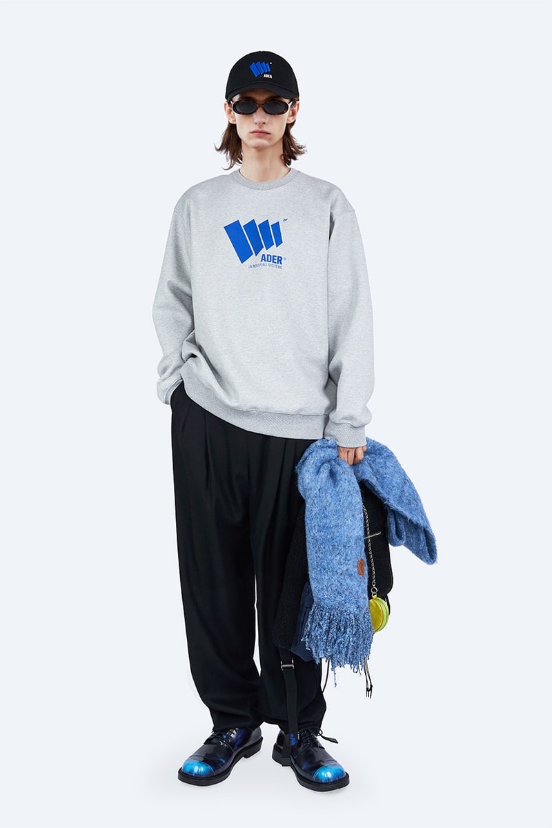 ADER error FW21 "Un nouveau système" Collection Lookbook fleece jacket coats denim hoodies sweatshirt blue black green khaki