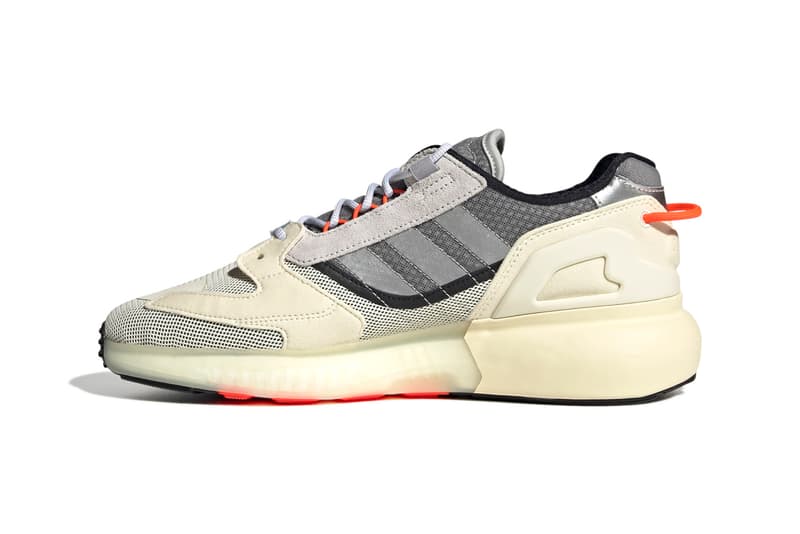 adidas Originals ZX 5K BOOST Lerna Silver Metallic / Cream White / Solar Red GY5993 Sneaker Release Information First Look Drop Date Three Stripes 