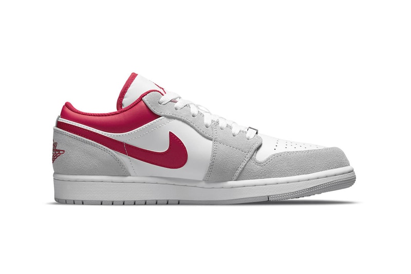 Air Jordan 1 Low in "White/Grey-Red" Release sneakers jordan brand leather swoosh suede white grey red DC6991-016
