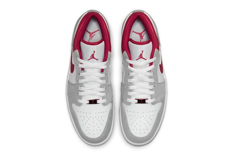 Air Jordan 1 Low in "White/Grey-Red" Release sneakers jordan brand leather swoosh suede white grey red DC6991-016