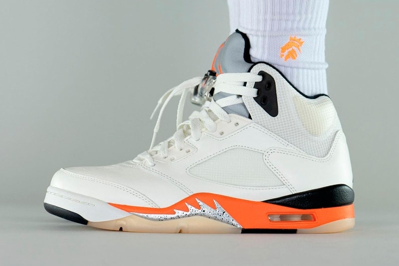 Air Jordan 5 Shattered Backboard On-Foot Look Release Info DC1060-100 Date Buy Price Sail Orange Blaze Metallic Silver Black
