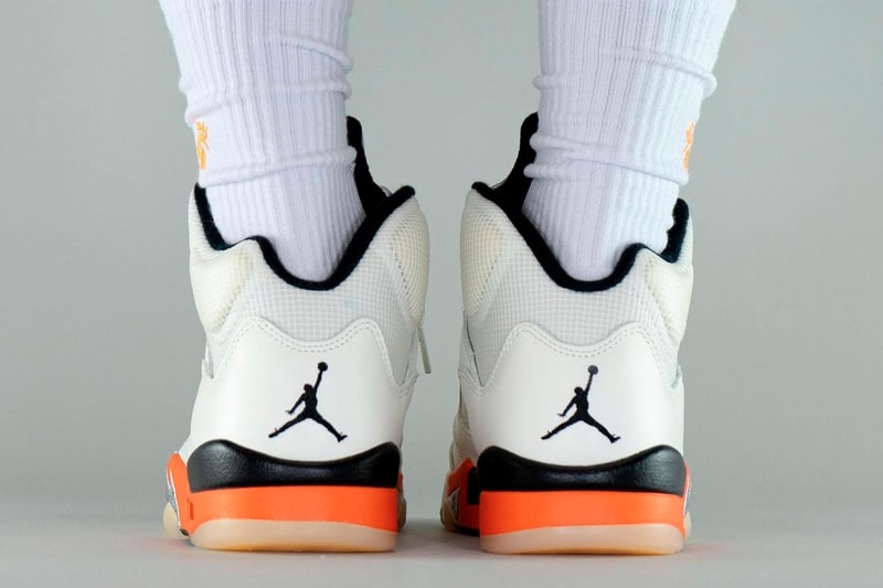 Air Jordan 5 Shattered Backboard On-Foot Look Release Info DC1060-100 Date Buy Price Sail Orange Blaze Metallic Silver Black