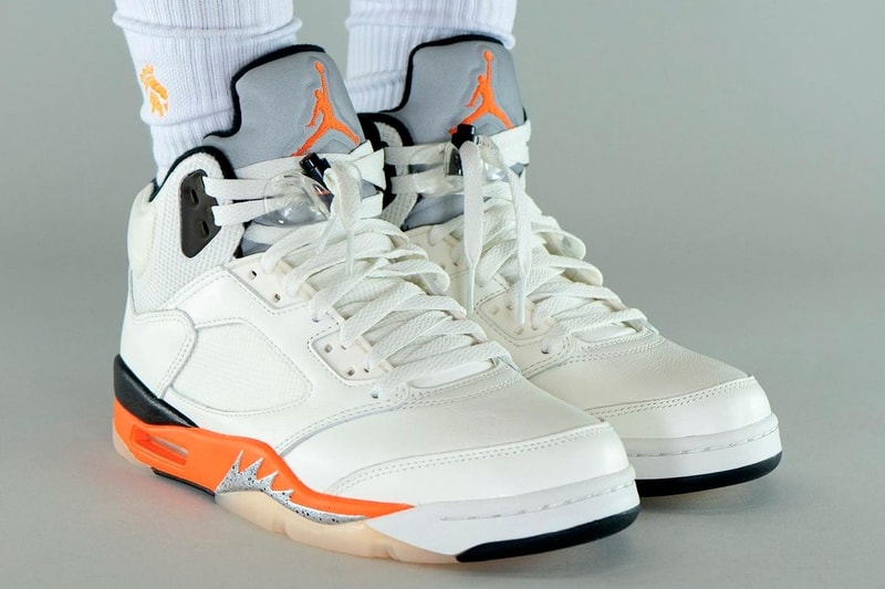 Air Jordan 5 Shattered Backboard On-Foot Look Release Info DC1060-100 Date Buy Price Sail Orange Blaze Metallic Silver Black