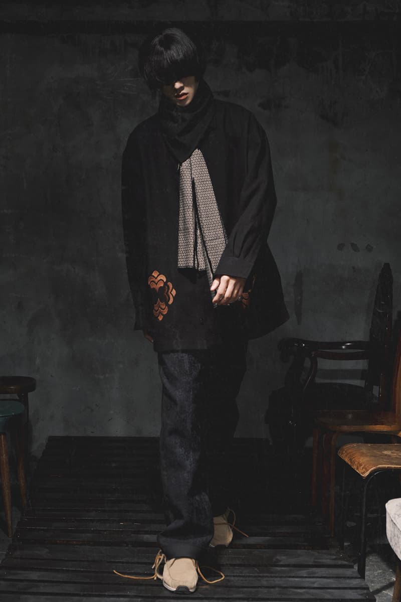 ANOWHEREMAN Introduces Jacquard Fabrics for "The Fall Of Aristocracy" Collection Inspired Russian playwright Anton ChekhovThe Cherry Orchard oversized knitwear faux fur suit jacket shirt jacket patterned denim herringbone wool shirt knee seam flair pants overcoats scarves taiwan brand release info 