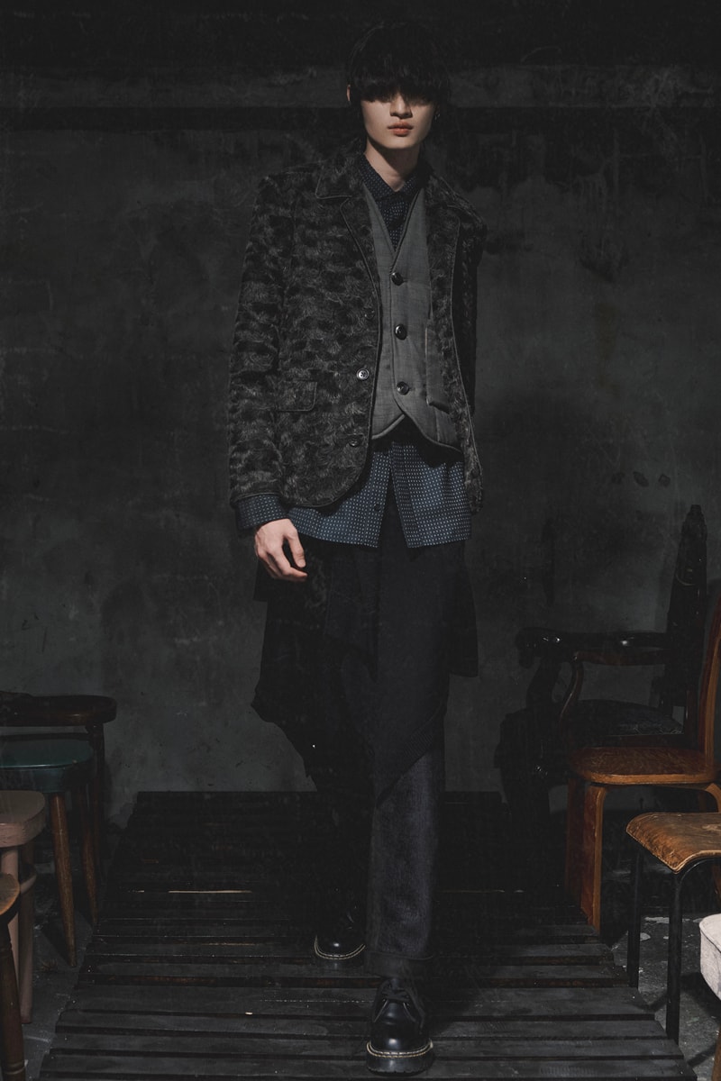 ANOWHEREMAN Introduces Jacquard Fabrics for "The Fall Of Aristocracy" Collection Inspired Russian playwright Anton ChekhovThe Cherry Orchard oversized knitwear faux fur suit jacket shirt jacket patterned denim herringbone wool shirt knee seam flair pants overcoats scarves taiwan brand release info 