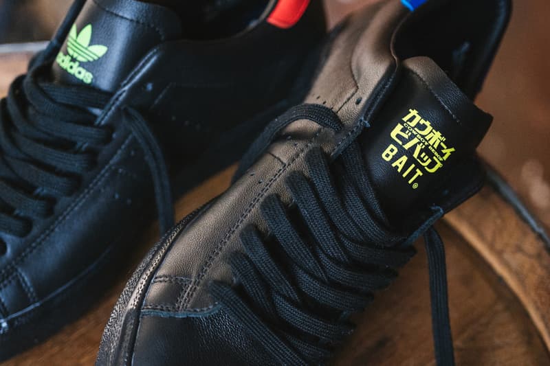 First Look BAIT Cowboy Bebop adidas Consortium Matchplay collaborative sneaker black neon yellow green red blue  spike siegel anime japan adult swim Japanese English vulcanized sole release info