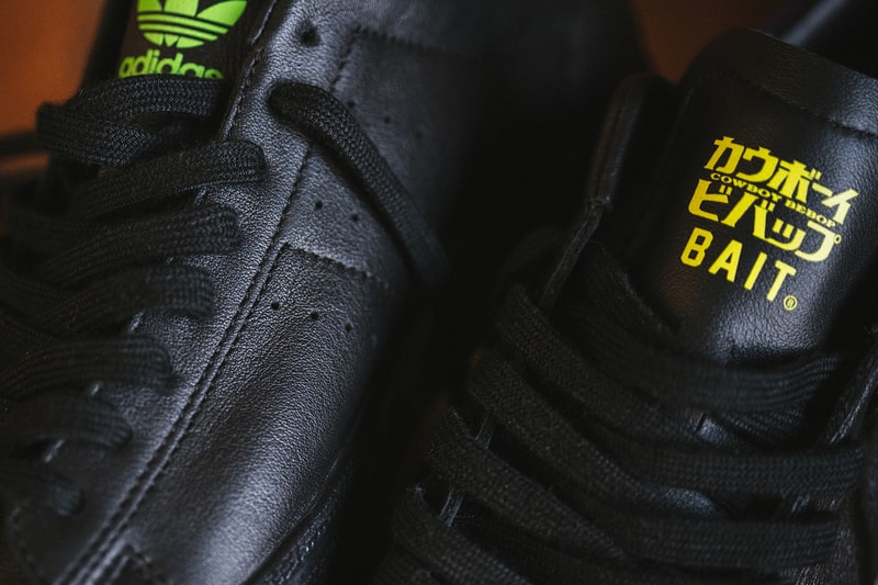 First Look BAIT Cowboy Bebop adidas Consortium Matchplay collaborative sneaker black neon yellow green red blue  spike siegel anime japan adult swim Japanese English vulcanized sole release info