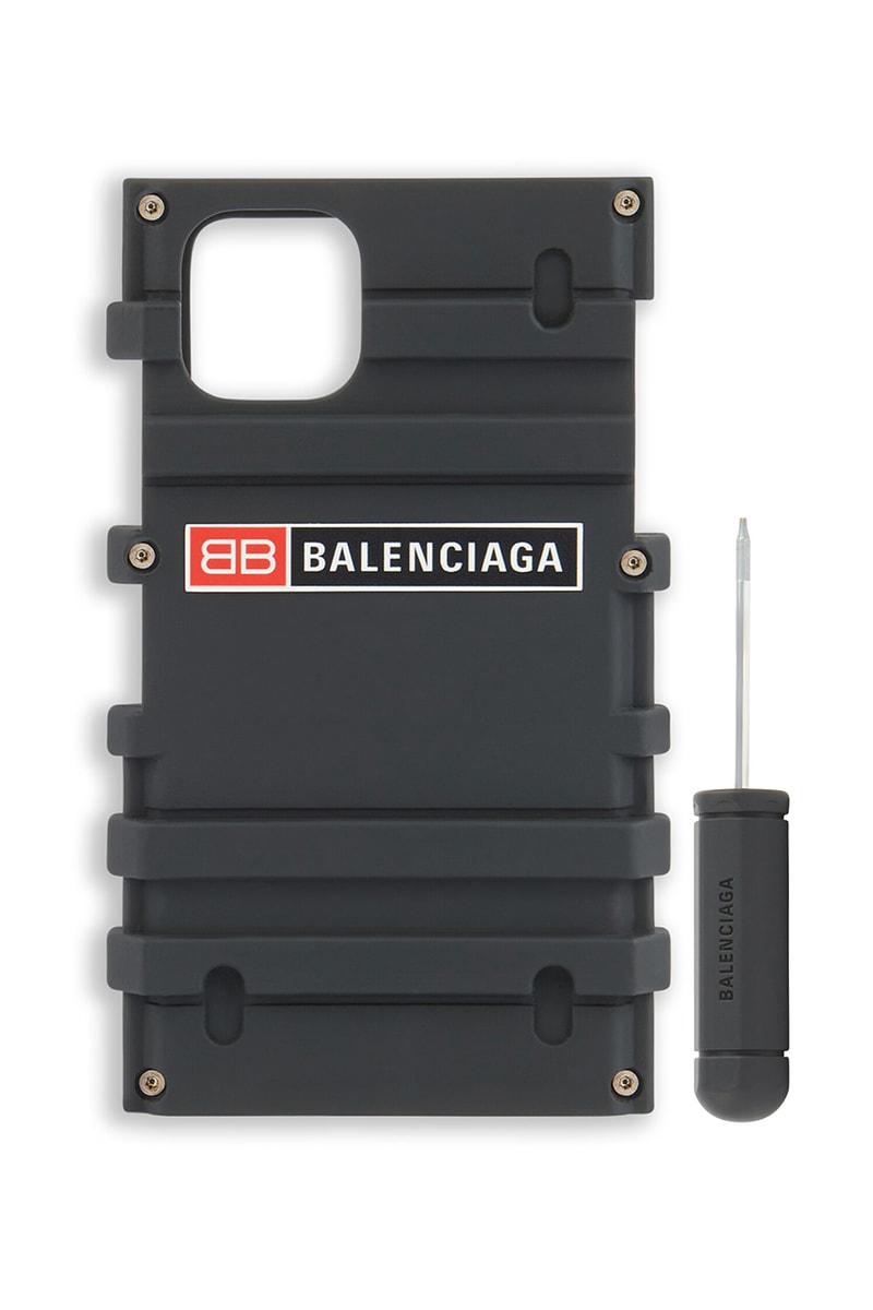 Balenciaga Apple iPhone 12 Pro Toolbox Phone Case Matte Black Recycled Plastic Screw Closure Technical Accessories Demna Gvasalia 