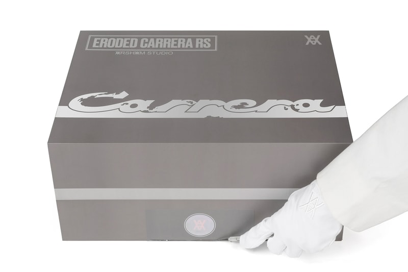 Daniel Arsham Eroded 1973 Porsche 911 Carrera RS 2.7 Touring crystel erosion Sculptures Arshams Editions holographic verification label collectible model sportscar space clay grey release info 