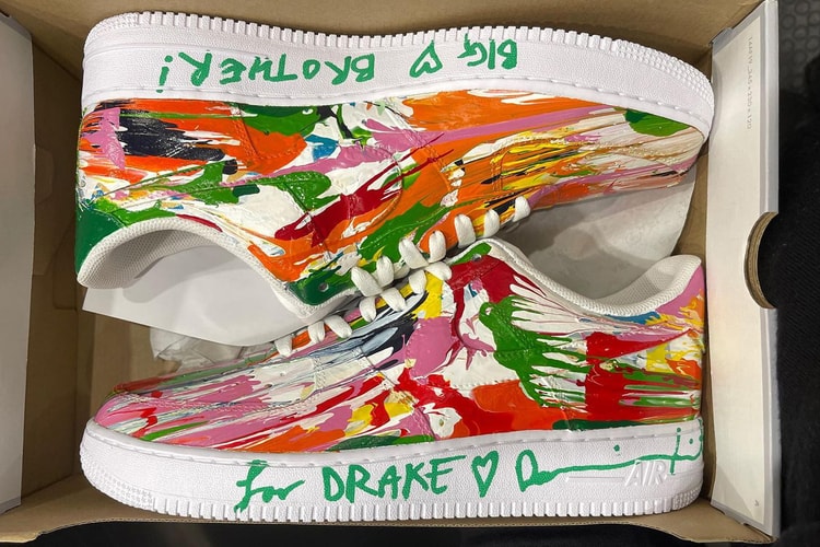 Drake Receives Hand-Painted Nike Air Force 1s from Damien Hirst