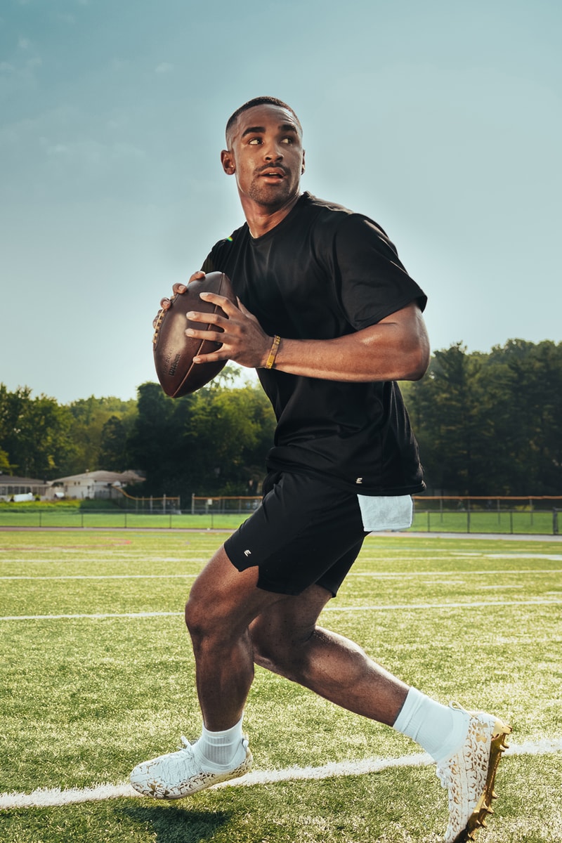 jalen hurts eastbay game train live interview shorts hoodies apparel tights shirts Philadelphia eagles qb quarterback interview conversation official release date info photos price store list buying guide