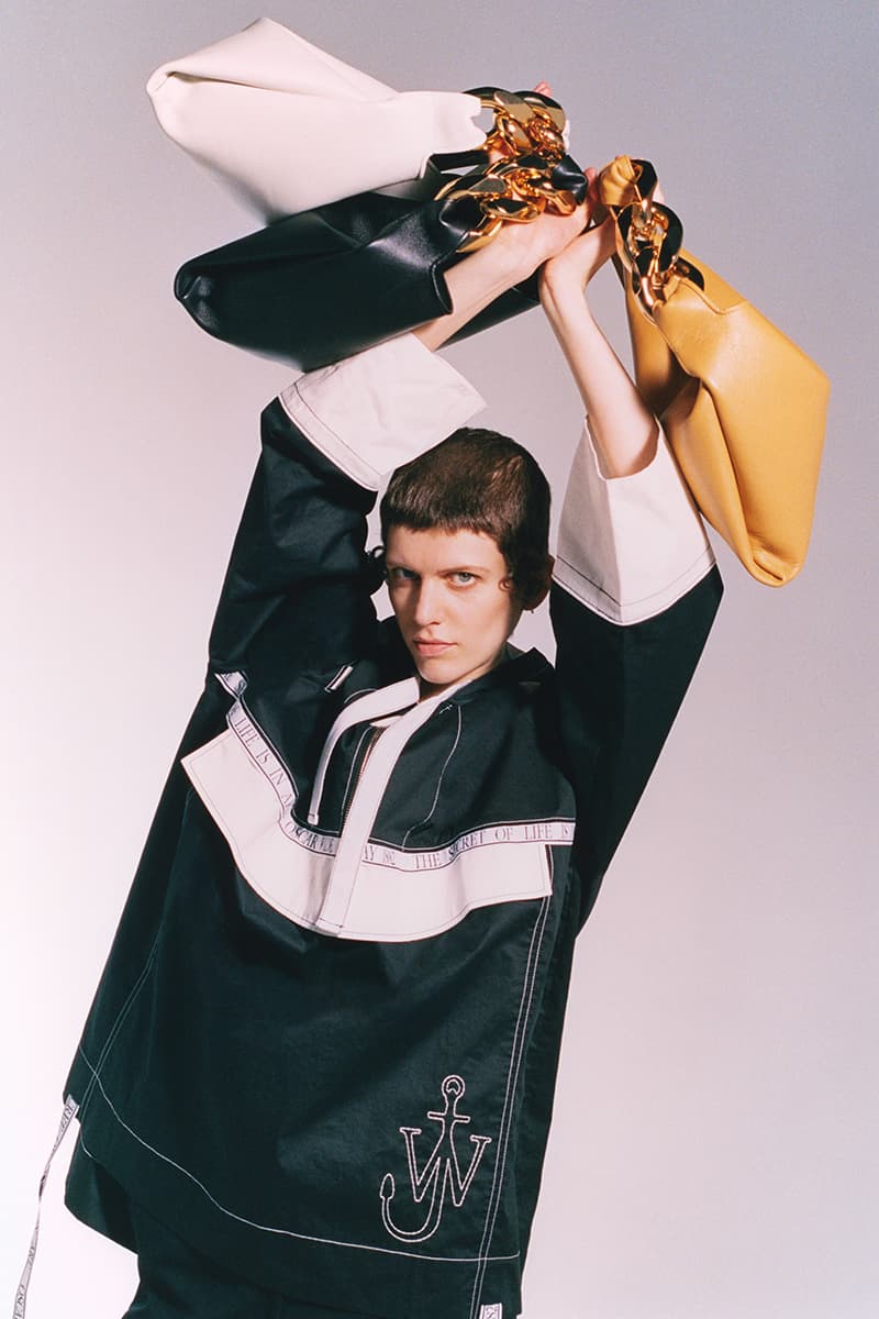 JW Anderson Oscar Wilde Capsule 2 lookbook FW21 the secret of life is art printed hoodies straight leg trousers skirts parkas t-shirt jewelry neckband scarves bucket hat roll neck top dress Soho London online available now