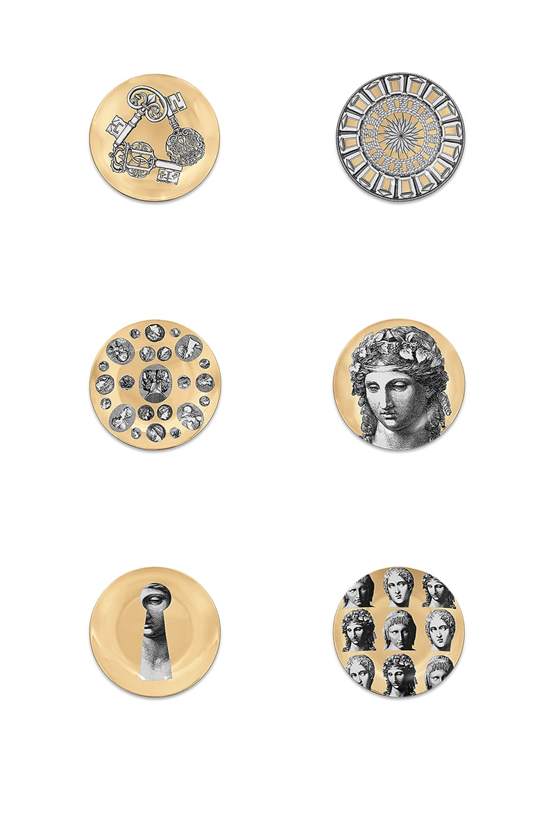 Louis Vuitton x Fornasetti Mural Plate Set Gold   Fall Winter 2021 FW21 Homeware Decor Decorative Johnny Coca Porcelain Collectors Piece Art