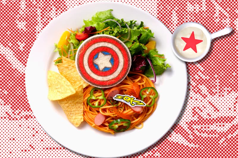 Marvel Cafe Pop-Up Osaka September 2021 Spirit-lifting Paprikash Queens’ #1 Chicken Sandwich Black Widow: Jet Black Squid Ink Gratin  Iron Man: Sunset Donut and Bagel Sandwich  wandavision spider man avengers Captain America: American Tomato Pasta  Thor Hammer Fallen in the Desert Curry 