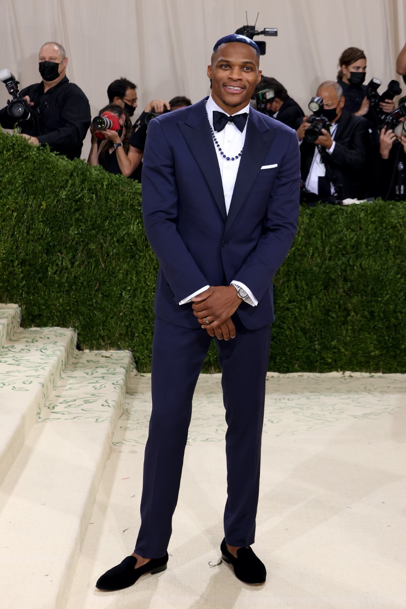 Here Are the Most Talked About Fits at Met Gala 2021 asap rocky rihanna frank ocean robot timothee chalamet kid cudi virgil abloh lil nas x jennifer lopez balenciaga kim kardashian justin bieber hailey bieber hunter shafer evan mock tom browne kendall jenner anna wintour billie eilish naomi osaka gigi hadid gemma chan simu liu iman thom browne