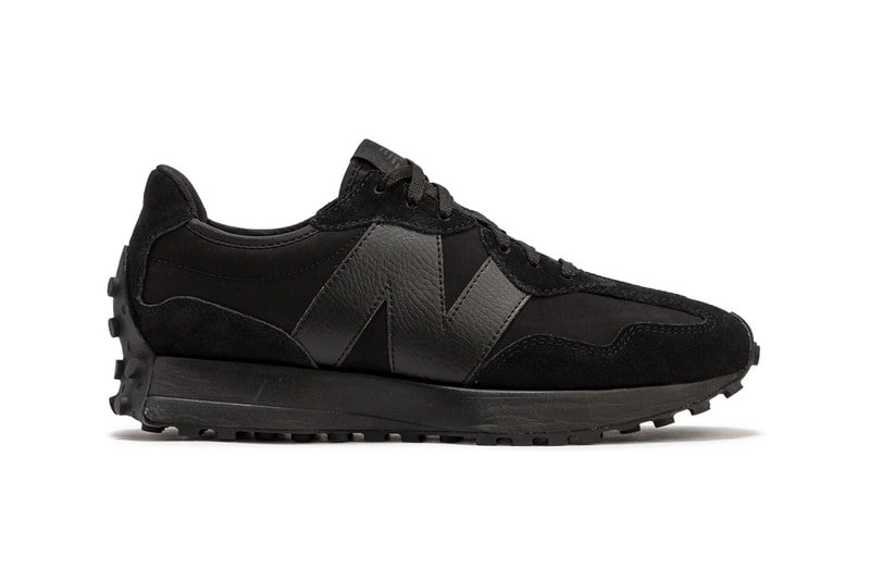 New Balance 327 Black Triple Blacked Out Textile Upper Suede Leather Panels N Logo Release Information Drop Date HBX Shop Online