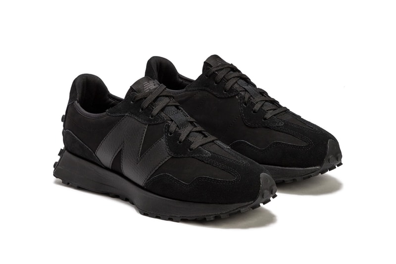 New Balance 327 Black Triple Blacked Out Textile Upper Suede Leather Panels N Logo Release Information Drop Date HBX Shop Online