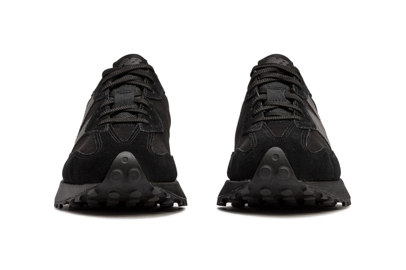New Balance 327 Black Triple Blacked Out Textile Upper Suede Leather Panels N Logo Release Information Drop Date HBX Shop Online