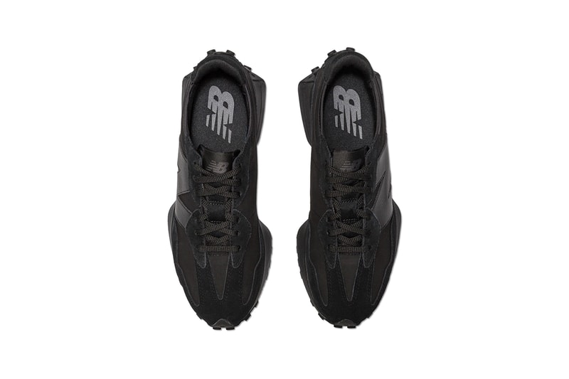 New Balance 327 Black Triple Blacked Out Textile Upper Suede Leather Panels N Logo Release Information Drop Date HBX Shop Online