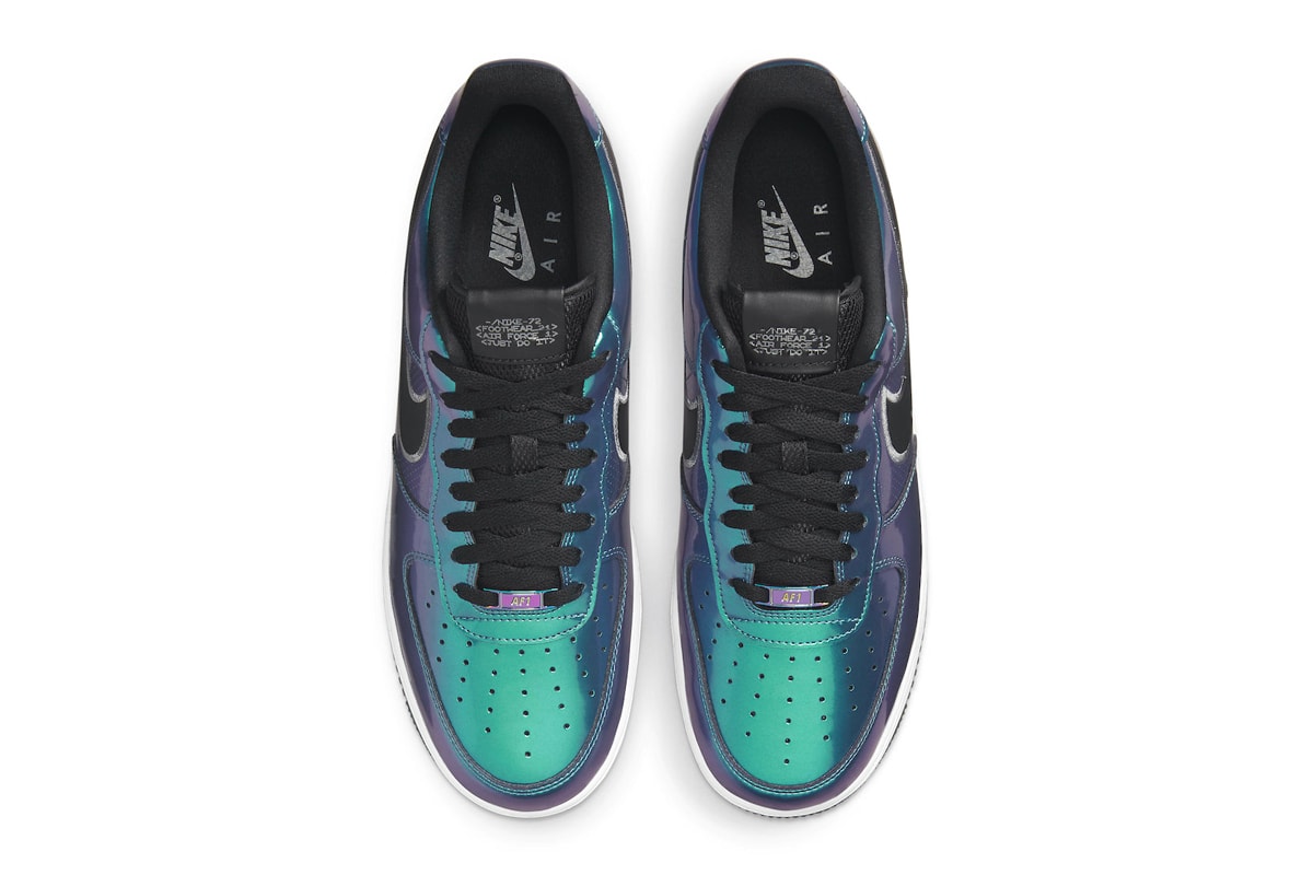 Nike to Release an Iridescent Air Force 1 With HTML Coded Tongue HTML blue purple black silver smooth glossy leather  deubre digital  futuristic release info 